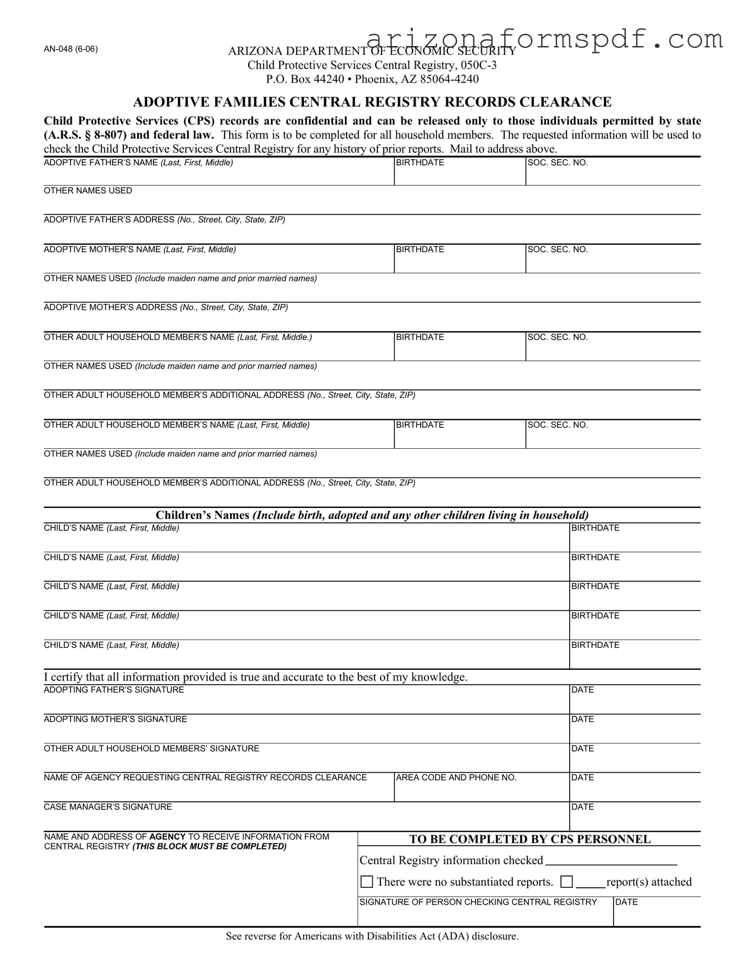Fill in Your An 048 Arizona Form