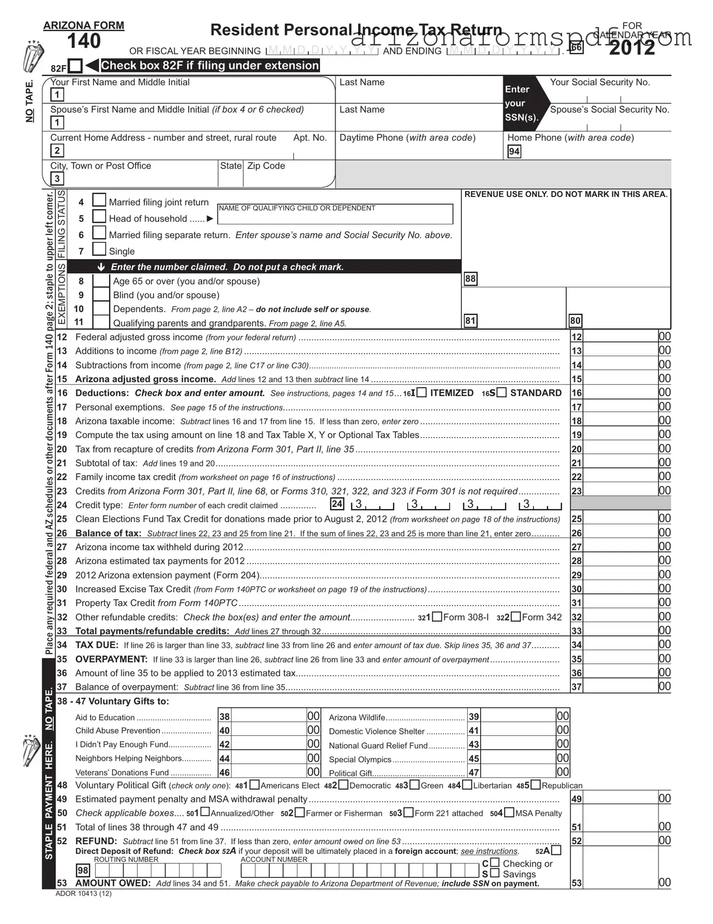 Fill in Your Arizona 140 Form