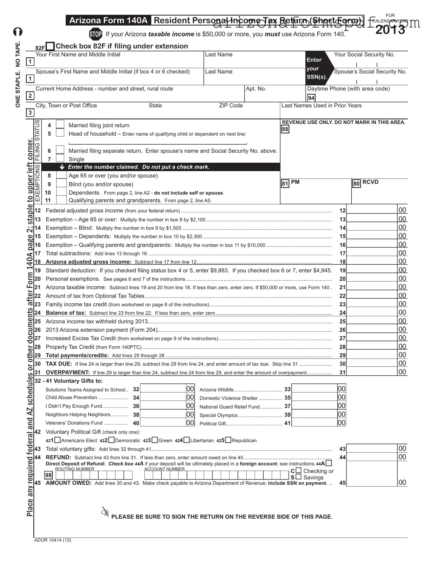 Fill in Your Arizona 140A Form