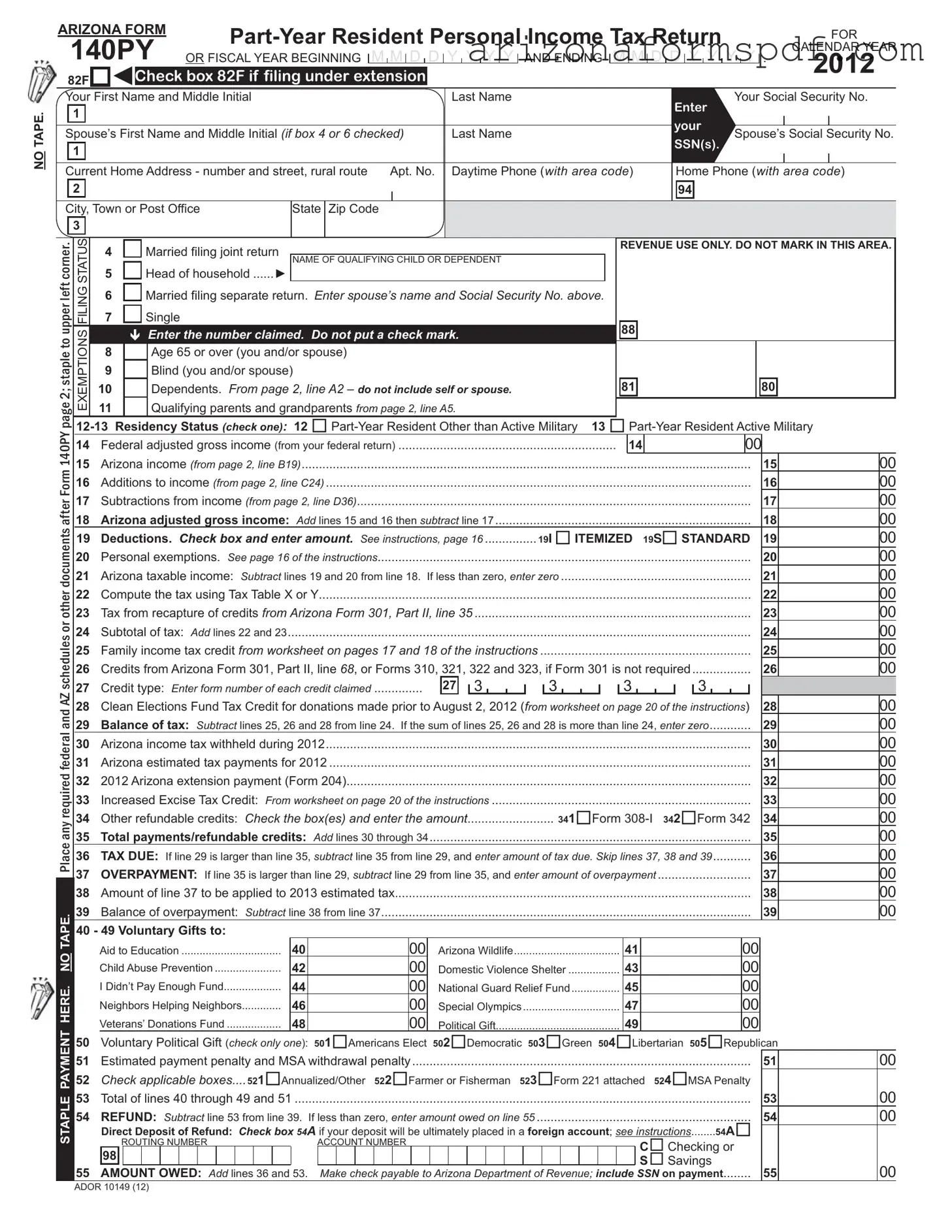 Fill in Your Arizona 140Py Form