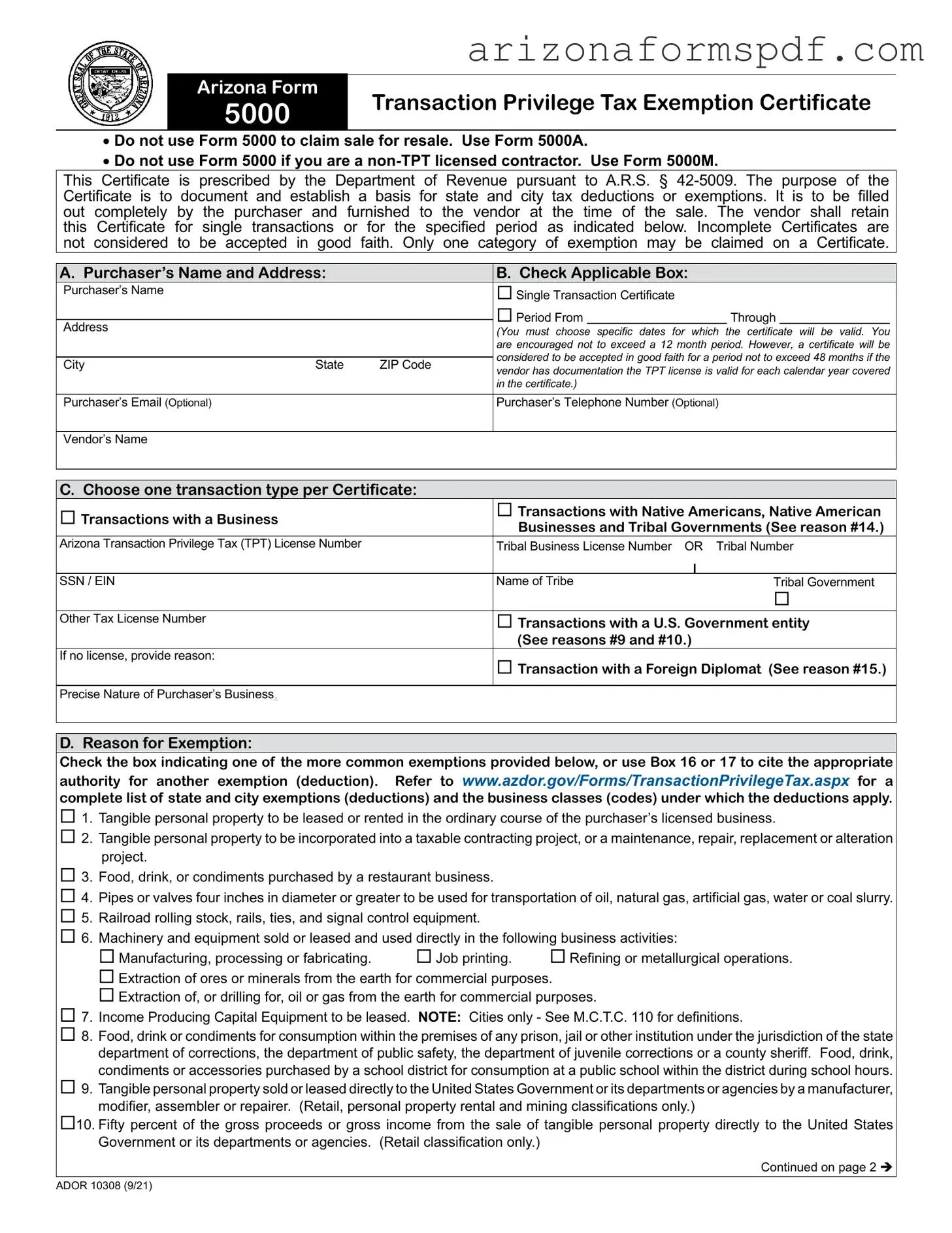 Fill in Your Arizona 5000 Form