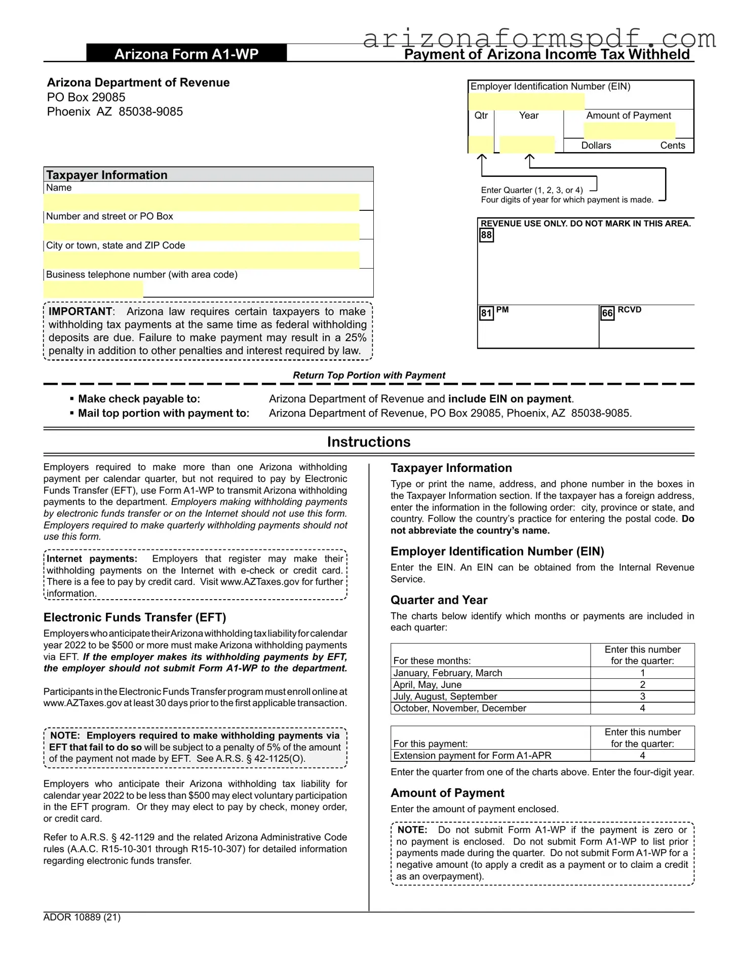 Fill in Your Arizona A1 Wp Form