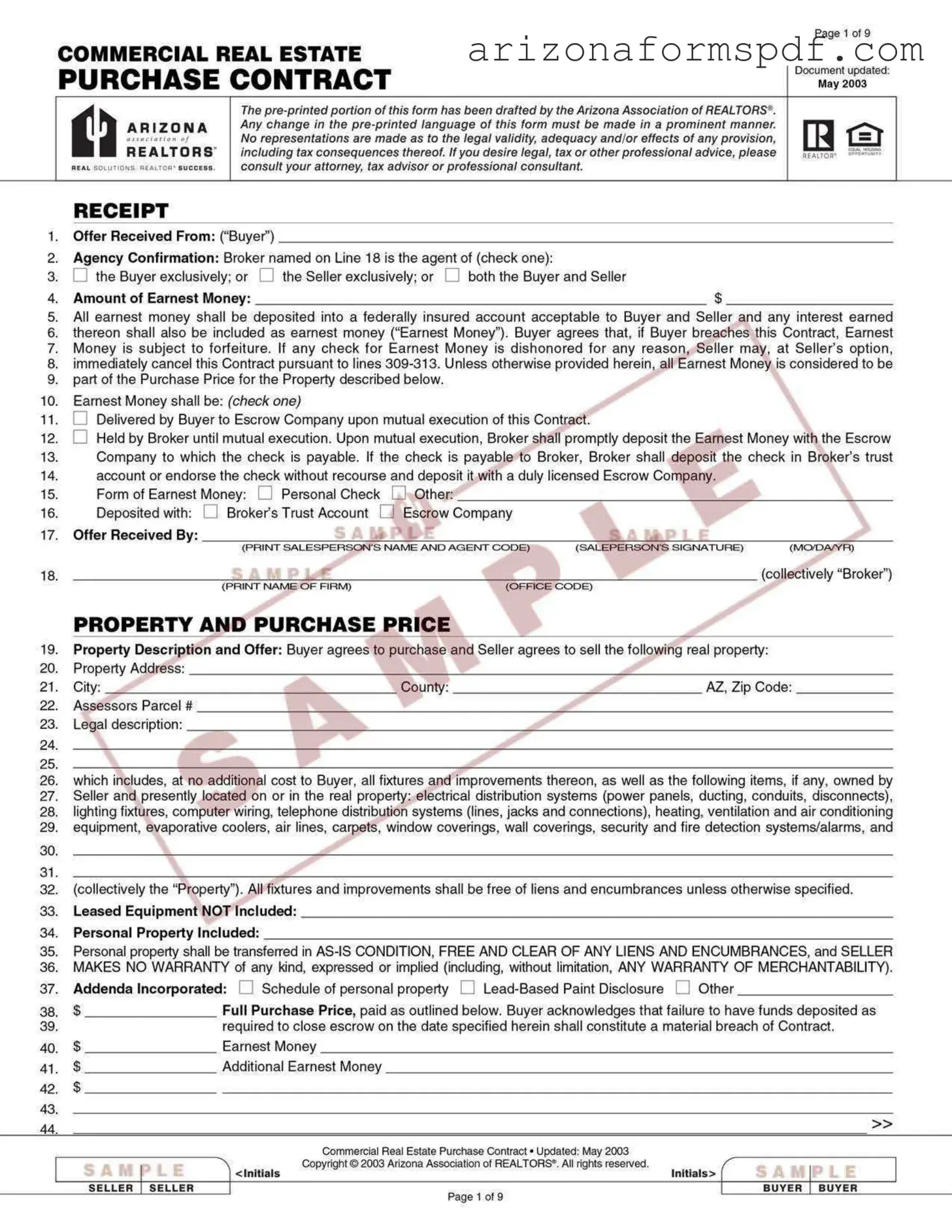 Fill in Your Arizona Commercial Real Contract Form