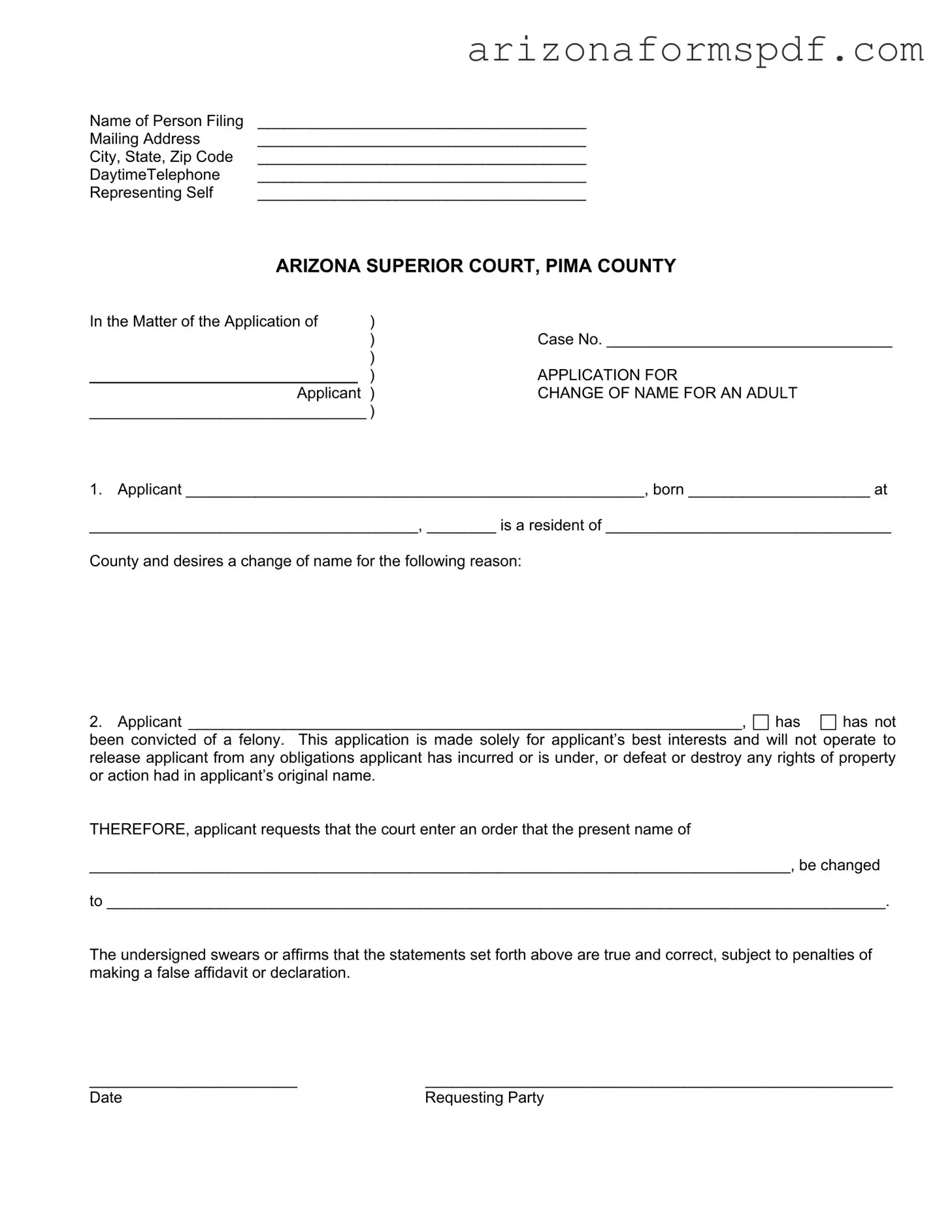 Fill in Your Arizona Court Change Name Form
