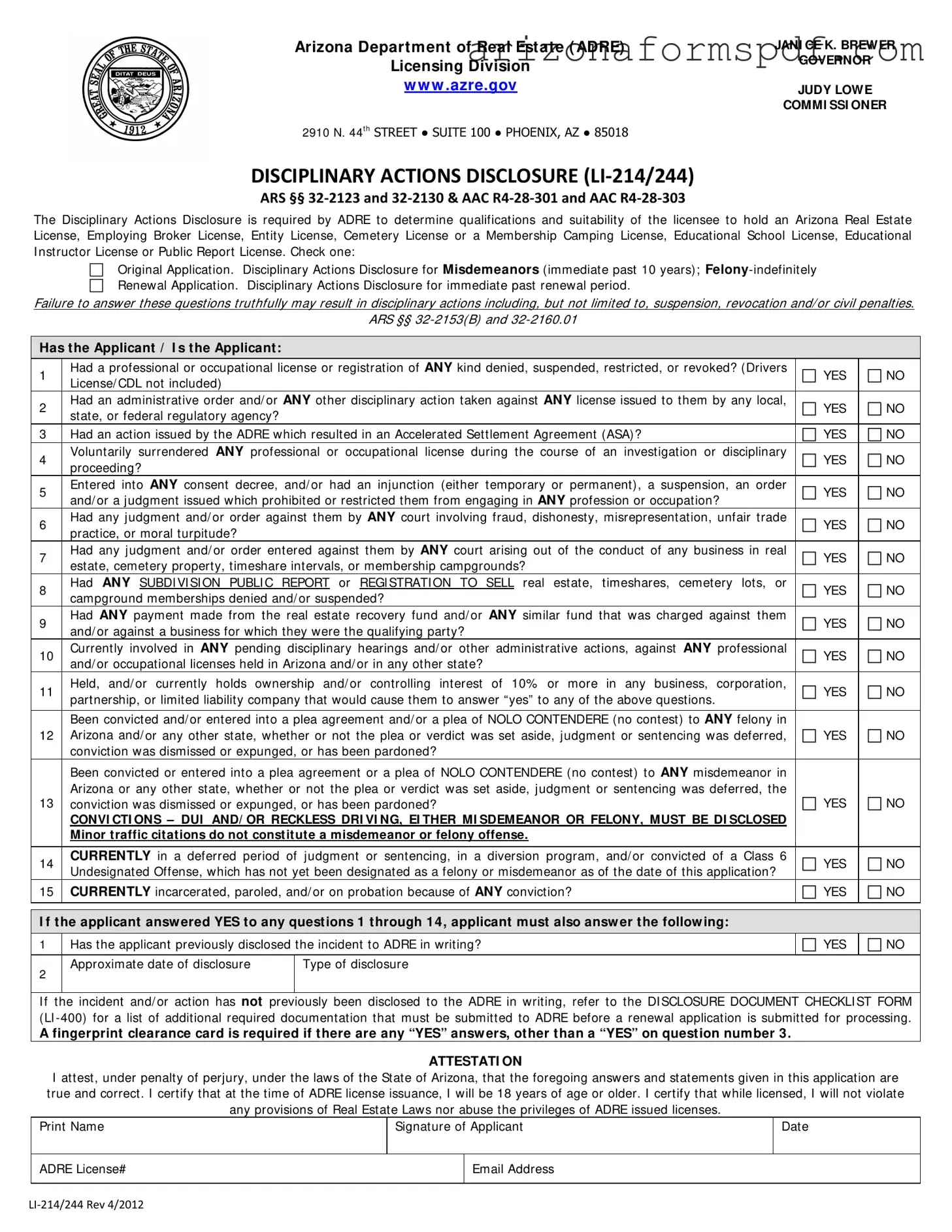 Fill in Your Arizona Li 214 244 Form