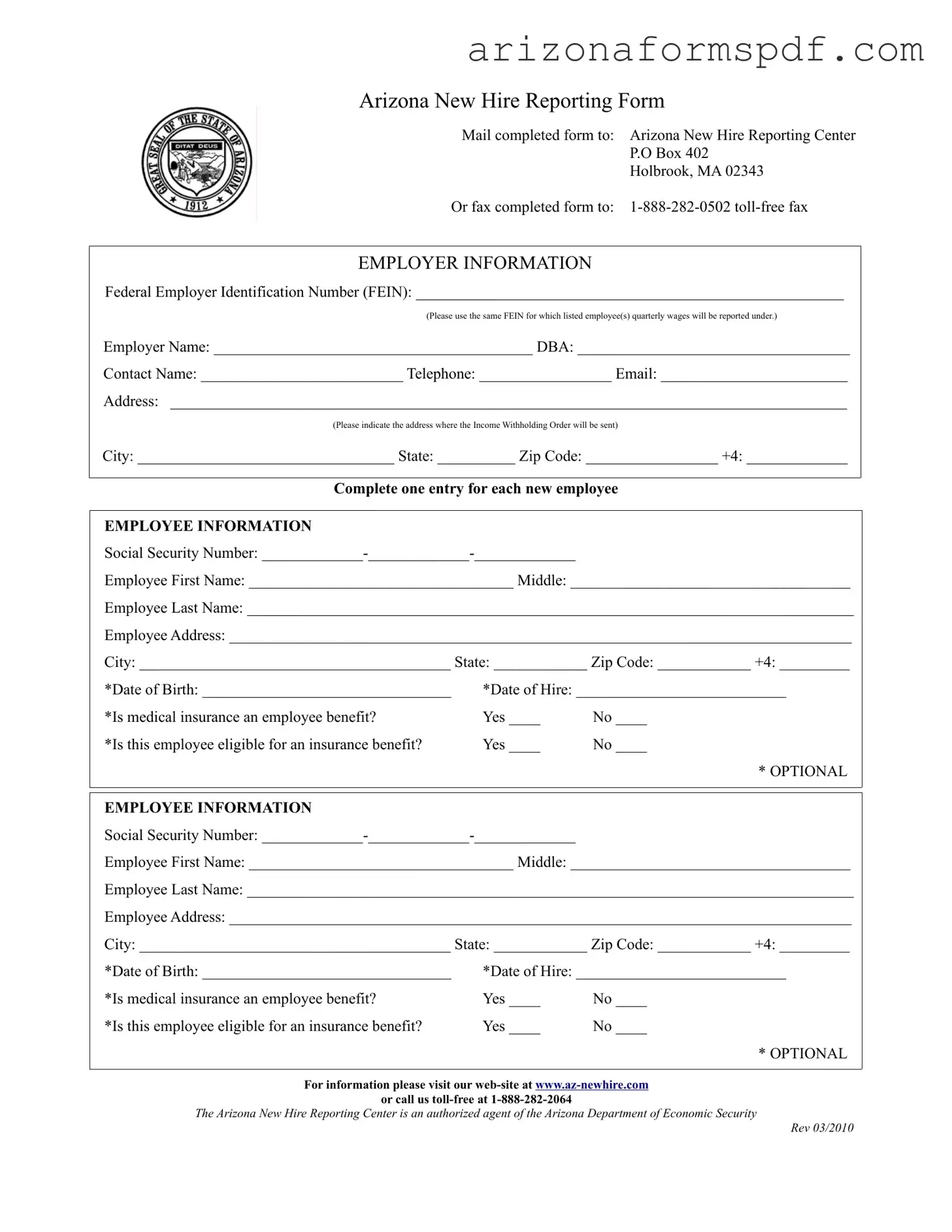 Fill in Your Arizona New Hire Reporting Form