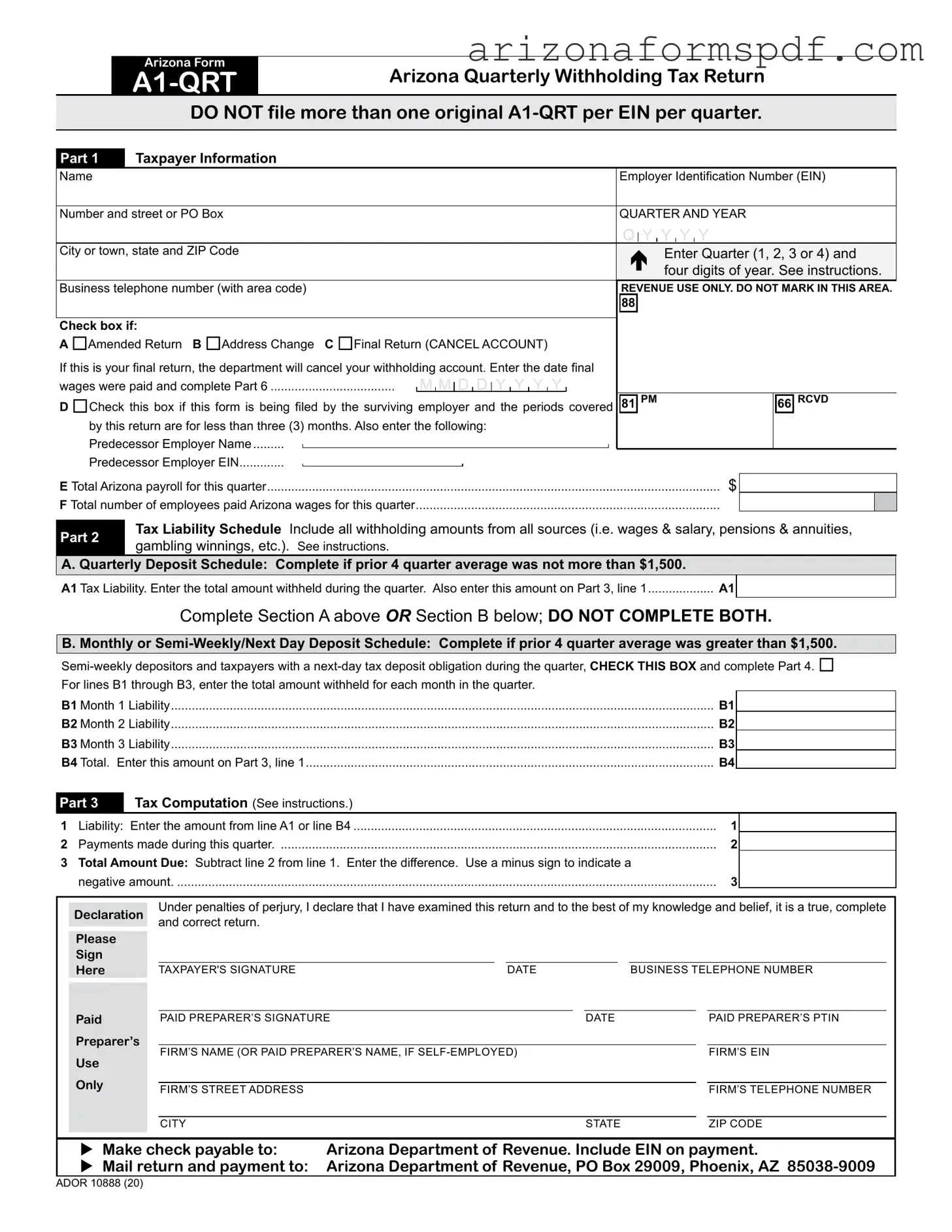 Fill in Your Arizona Tax Return Form