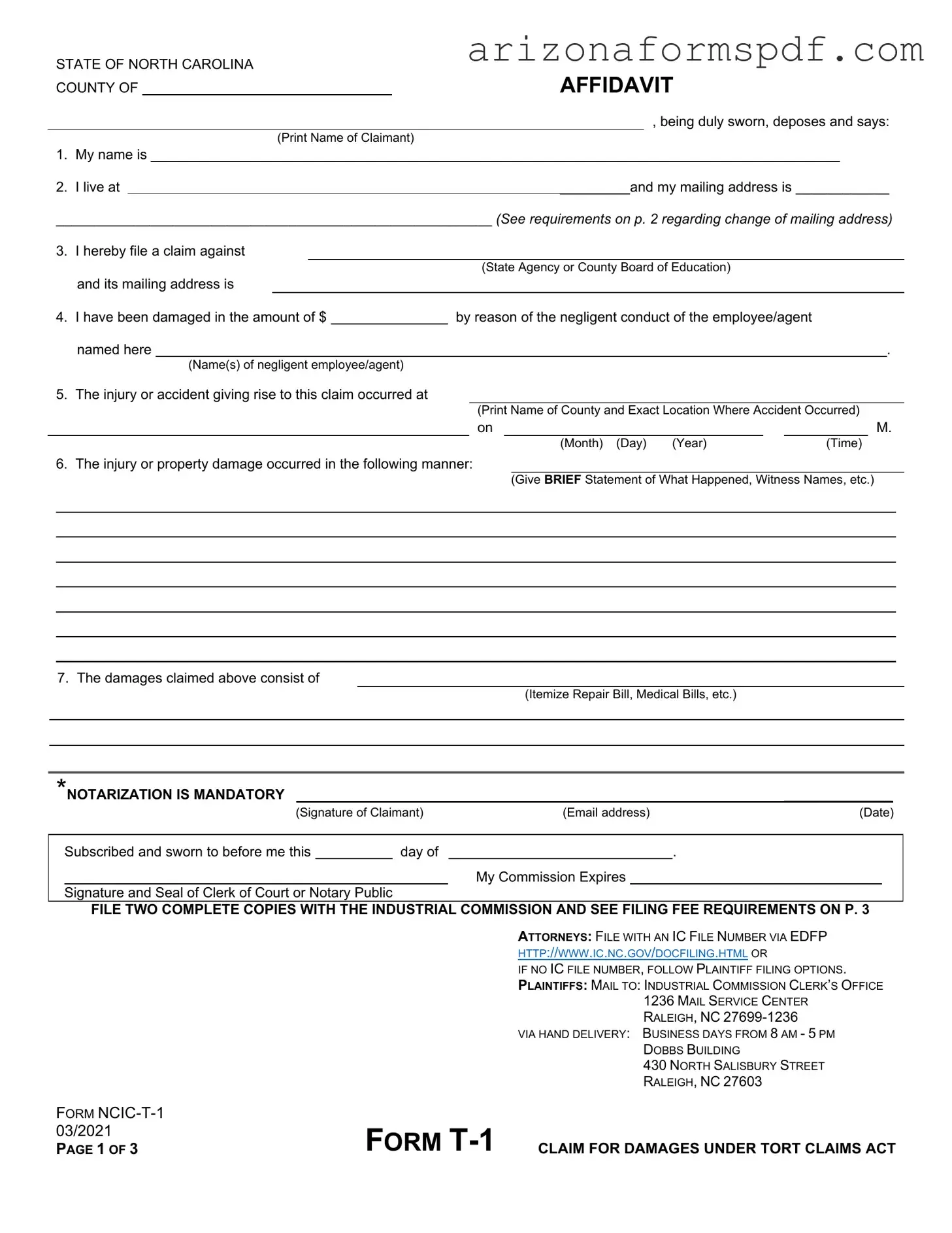 Fill in Your Arizona Tort Claim Form