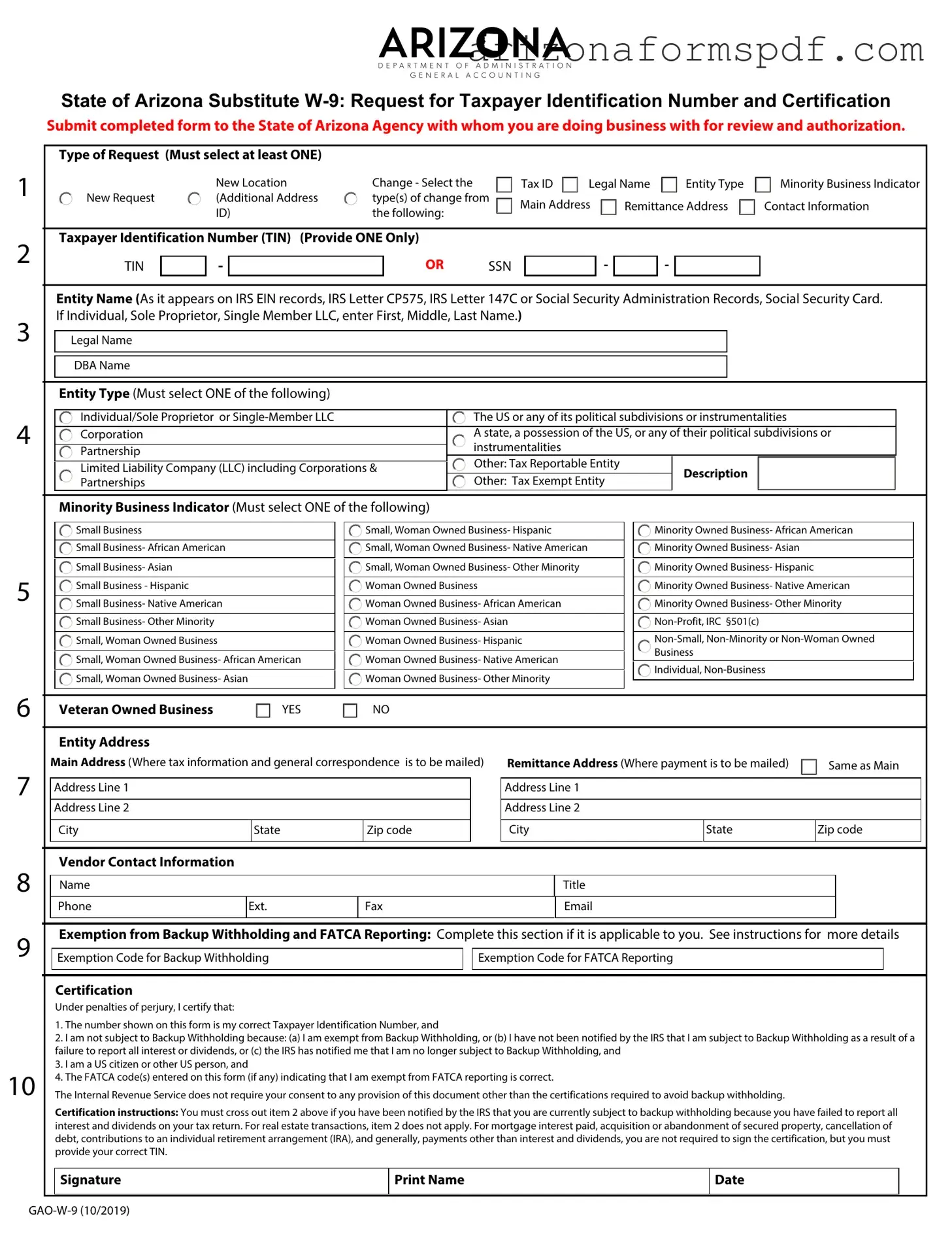 Fill in Your Gao W 9 Arizona Form