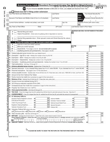 Fill in Your Arizona 140A Form