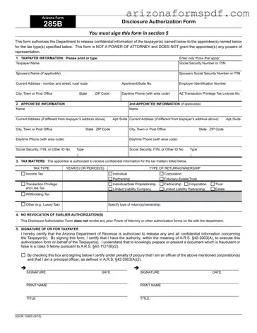 Fill in Your Arizona 285 Form