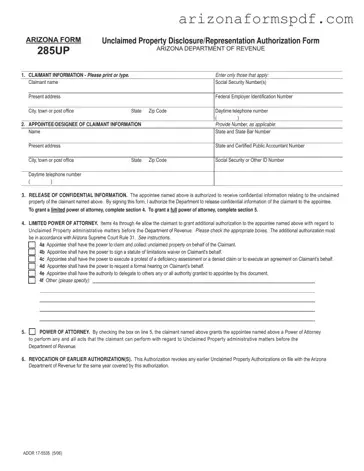 Fill in Your Arizona 285Up Form