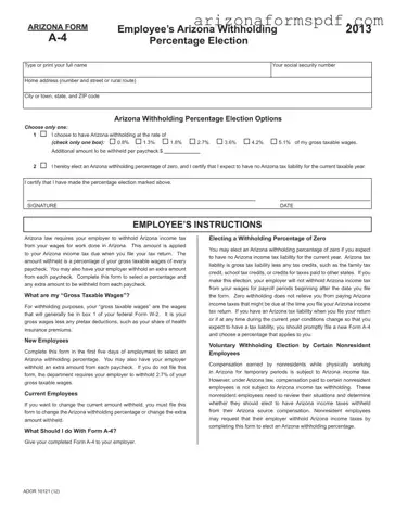 Fill in Your Arizona A 4 Form