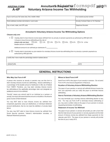 Fill in Your Arizona A 4P Form