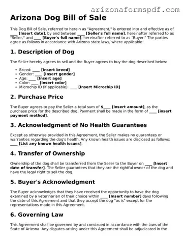 Blank Arizona Dog Bill of Sale Form