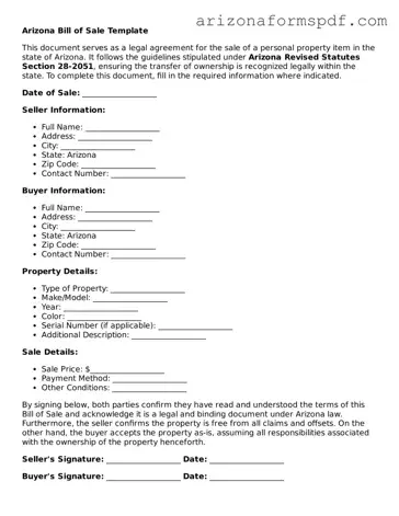 Blank Arizona Bill of Sale Form
