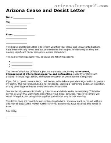 Blank Arizona Cease and Desist Letter Form