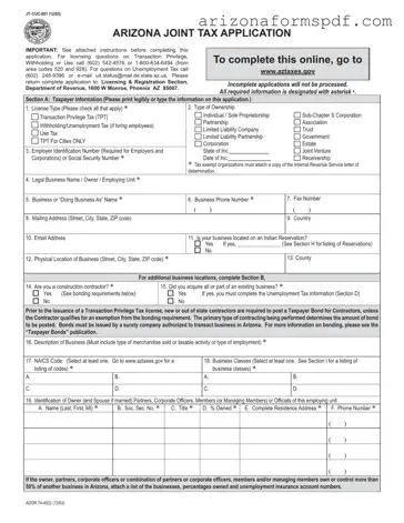 Fill in Your Arizona Jt 1 Uc 001 Form