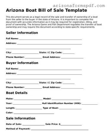 Blank Arizona Boat Bill of Sale Form