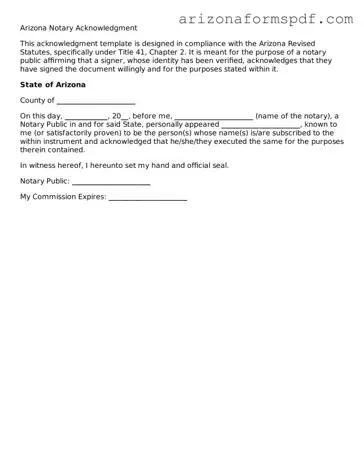 Blank Arizona Notary Acknowledgement Form