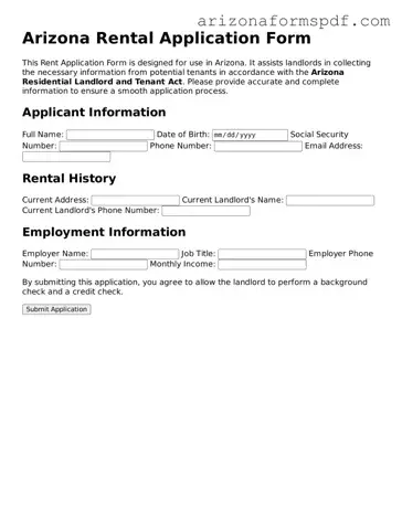 Blank Arizona Rental Application Form