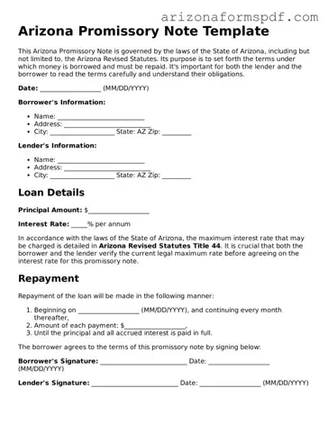 Blank Arizona Promissory Note Form