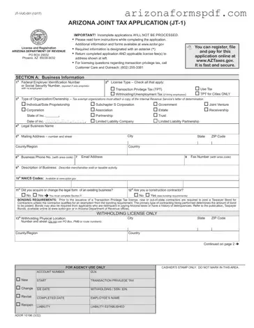 Fill in Your Jt 1 Arizona Tax Form
